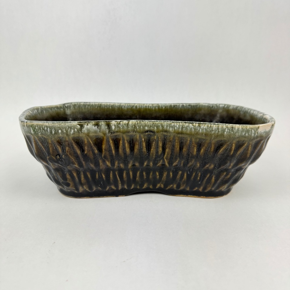 Vintage Robinson Ransbottom 11” Long Textured Drip Glaze Rectangle Planter USA
